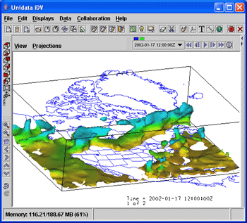 Relative Humidity isosurface of 89%, colored by air temperature.