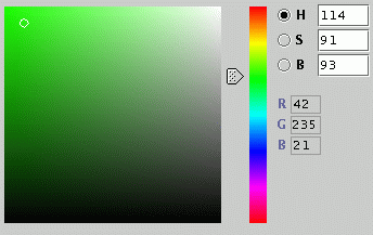 The HSB Hue chooser, set on green with high S and high B