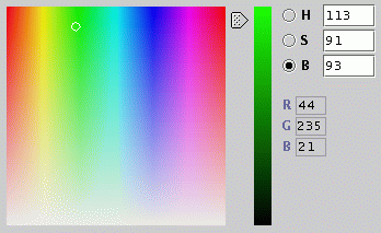The HSB Brightness chooser set on the same green