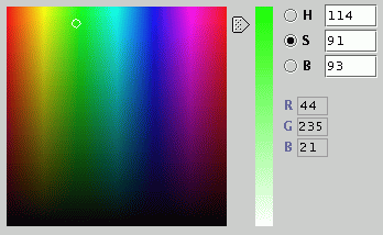 The HSB Saturation chooser set on the same green