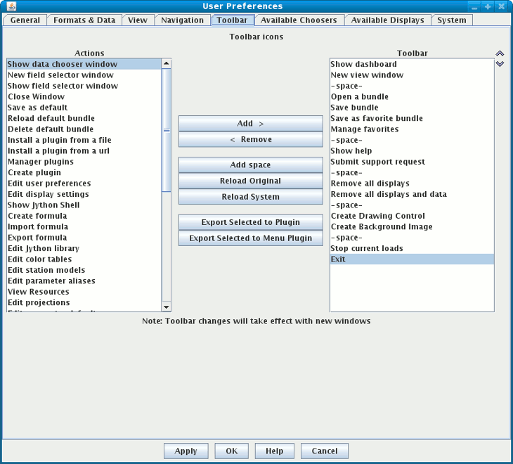 Toolbar Preferences