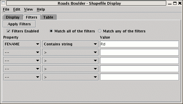 Shape File Control Filters Tab